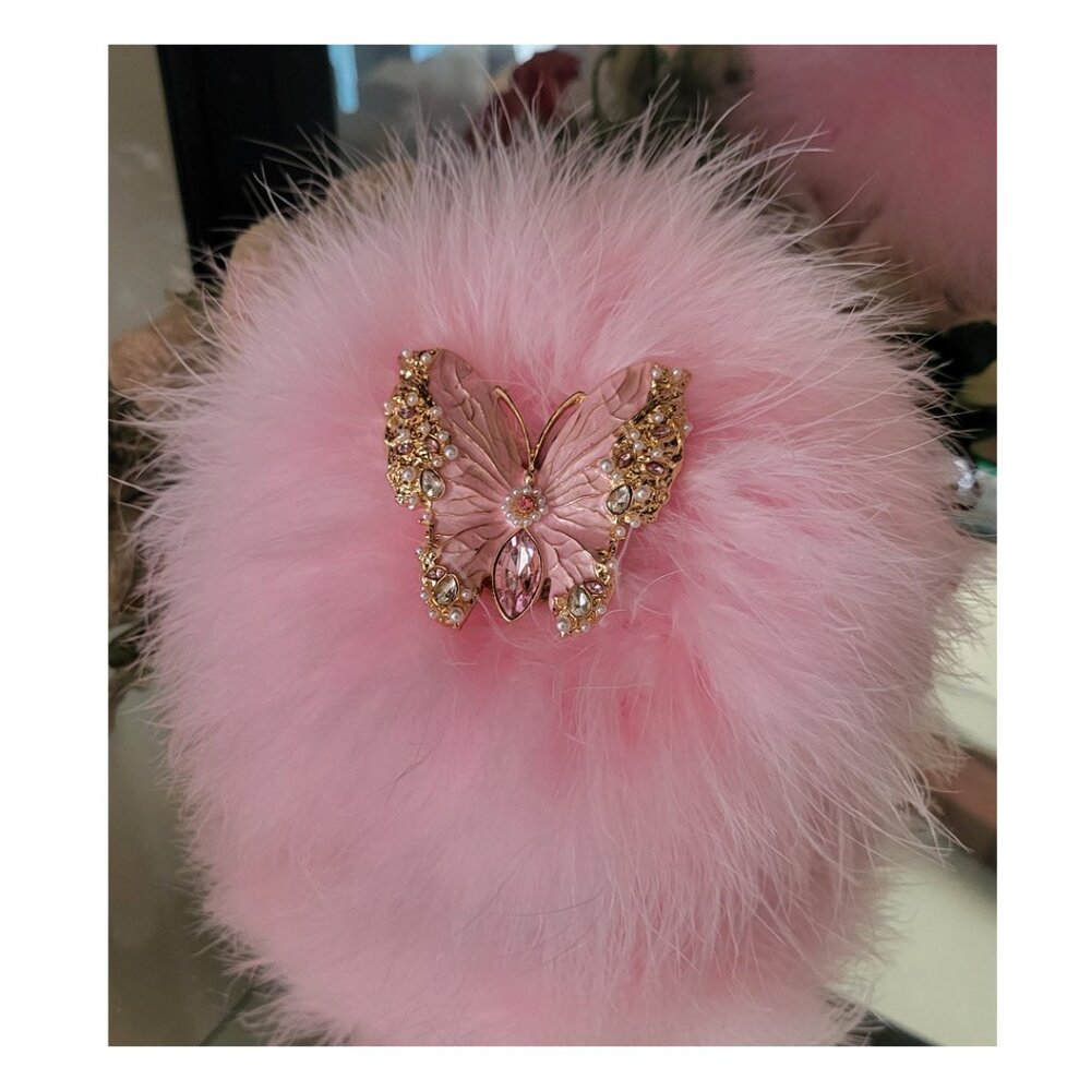 Soft Pink Butterfly Powder Puff Down Feather Duster Body Dusting Powder Pouf